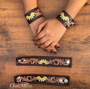 Nouvelle arrivée vente chaude Western élégant peint à la main en cuir repoussé main manchette bracelets unisexe usage quotidien accessoire de mode - Product Image 1