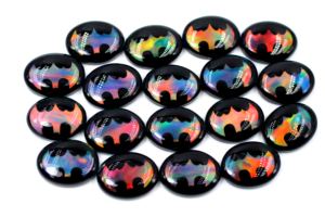 คู่คู่กับหินออโรร่าโอปอลอัญมณีทรงหลังเบี้ยสีดำโอนิกซ์แบทแมนโอปอลรูปวงรีคู่ - Product Image 3