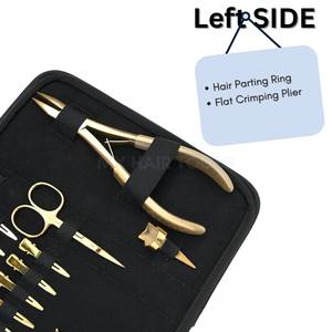 Kit de Herramientas para Estilistas de Cabello, Herramientas Doradas para Extensiones de Cabello, Pinza de Cuentas Resistente, Punta Plana, Anillo de Separación Rápida, Tijeras para Cabello, Agujas Curvas - Product Image 4