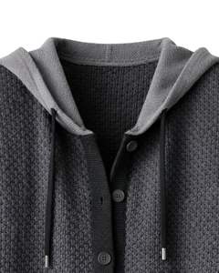 Customized Charcoal Grey <b>Hooded</b> <b>Knitted</b> Sweater Vest Wool Acrylic Button Front Sleeveless Winter <b>Cardigan</b> With Pockets OEM - Product Image 3