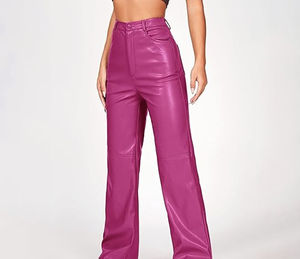 Pantalons en cuir véritable pour femmes, pantalons en cuir décontractés, pantalons en cuir à jambes larges, pantalons en cuir taille haute - Product Image 3