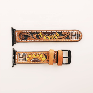 Bracelet de Montre Connectée en Cuir de Vachette Véritable Sculpté, Style Western - Product Image 1