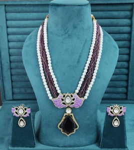 ชุดสร้อยคอโมนาลิซ่า คัตติ้งสโตน มอยส์ซาไนต์ โพลกี้ อิตาเลียน มีนา ไข่มุกขาว เมเฮนดี โพลิช ไฮโดร เหมาะสำหรับใส่ไปงานปาร์ตี้ - Product Image 4