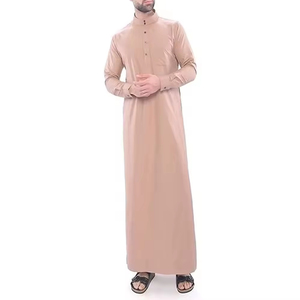 Vente chaude Polyester col montant couleur unie à manches longues Thobe hommes musulmans robe vêtements islamiques pour hommes Thobe - Product Image 1