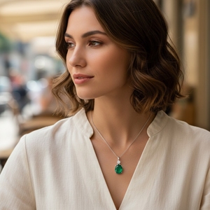 Forme ovale en onyx vert avec pendentif en argent plaqué argent pour le mois de naissance de mai - Product Image 5