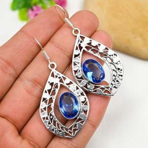 อัญมณีควอตซ์แทนซาไนต์ชุบด้วยเงินสเตอร์ลิง925แบบโบฮีเมียน - Product Image 1