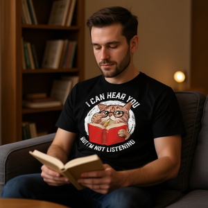 T-shirt unisexe à manches courtes et col rond pour adulte, imprimé numérique, avec la citation « Cat Lover I Can Hear You But I'm Not Listening », idéal pour la promotion - Product Image 3
