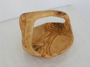 Tazón de ensalada y cesta para frutos secos de madera de olivo tallada a mano, ecológica, estilo rústico antiguo, 25 cm de diámetro - Product Image 3