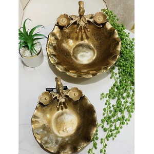 Cuenco irrompible con acabado en bruto de aluminio con diseño de hojas para ensalada, vajilla decorativa, cuenco con Juego de 2 - Product Image 4