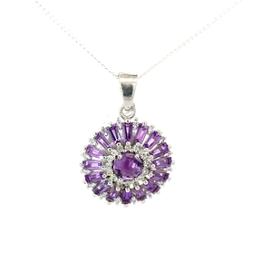 Achetez maintenant Tendance Offre Spéciale Baguette et forme ronde Améthyste Fleur Pendentif Février Birthstone Argent Sterling 925 - Product Image 5