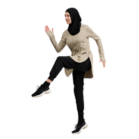 Vêtements de sport modestes pour femmes musulmanes, fournis par le fabricant, vêtements de fitness actifs, capuche, polyester uni, équipement de sport