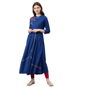Chemisier et chemise confortables Anarkali Kurta brodés de rayonne bleue élégante pour femmes - Product Image 3