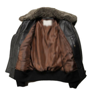 แจ็คเก็ตบอมเบอร์หนังแท้สำหรับผู้ชายฤดูหนาวแบบ OEM |   ปกเสื้อขนสัตว์ |   เสื้อแจ็คเก็ตหนังแพะแท้สำหรับผู้ชาย - Product Image 4