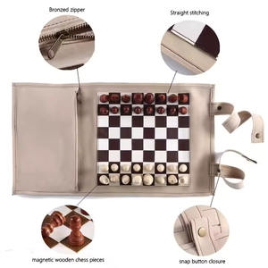 Jeu de backgammon pliable en cuir avec kit de jeu d'échecs double pour les fêtes en plein air et les voyages - Product Image 4