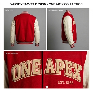 <b>Red</b> Cream Letterman Jacket <b>Wool</b> Body Leather Sleeves Rib Knit Collar Cuffs Snap Front Custom Logo Streetwear Outerwear Mens Coat - Product Image 5