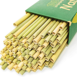 Pailles d'herbe organiques biodégradables vert et jaune naturel 50 pièces par boîte en gros - Product Image 3