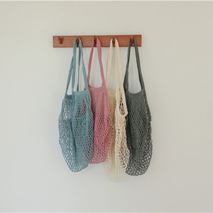 Bolso de mano reutilizable de moda a rayas para frutas y verduras, bolso de lona con cordones tejido respetuoso con el medio ambiente - Product Image 1