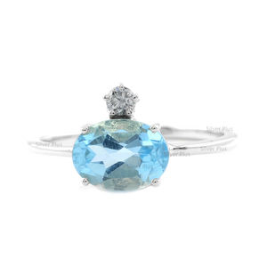 Última colección Anillo de Topacio azul ovalado de oro sólido de 14 quilates Joyería fina de moda para bodas Producido por proveedor indio en 10K/18K - Product Image 2