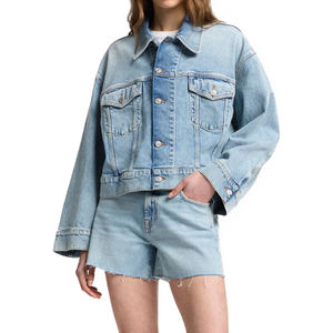 MANKIND Oli Veste de camionneur courte Coupe classique en coton rigide Manches longues avec poignets boutonnés Veste en jean personnalisable pour femmes KCW - Product Image 1