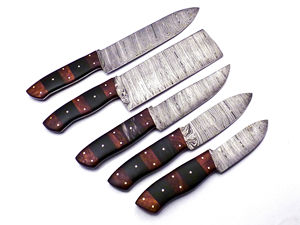 Offre spéciale, nouveauté, ensemble de 5 couteaux de cuisine damas faits à la main avec gaine en cuir personnalisable, conception OEM - Product Image 4