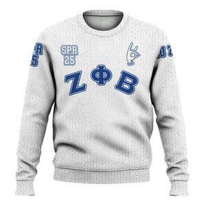ZPhiB Sororité Tricot Pull Zeta Phi Beta 1920 Bleu Blanc Grec Vie Chenille Broderie Divine Neuf Sororité Top - Product Image 1