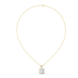 Conjunto de Colgante CLÁSICO de 2 Quilates, Oro Amarillo de 18 Quilates con Baño de Rodio, Corte Princesa, Diamante Cultivado en Laboratorio, Minimalista, Regalo de San Valentín, Uso Diario - Product Image 2
