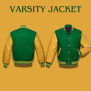 Chaqueta universitaria de estilo único verde y amarillo con bolsillos delanteros y procesamiento recubierto de dobladillo acanalado - Product Image 4