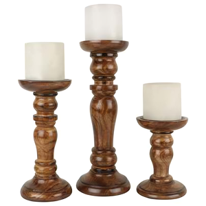 Juego de portavelas de madera hechos a mano, 3 soportes de Pilar Vintage para decoración del hogar, comedor, bodas e iluminación festiva - Product Image 3