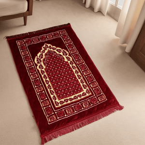 Elegante Alfombra de Oración Étnica |   Alfombra Islámica Tradicional 100% Poliéster Terciopelo Personalizable para la Oración Diaria y el Culto - Product Image 4