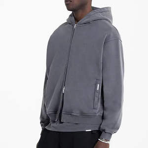 Ropa de calle de alta calidad Sudadera con cremallera en blanco de gran tamaño Vintage Acid Wash Sun Faded Distressed Zip up Hoodies para hombres - Product Image 2