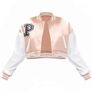Chaquetas universitarias recortadas para mujer más vendidas, chaqueta de béisbol universitaria con logotipo bordado de chenilla personalizada para mujer - Product Image 1