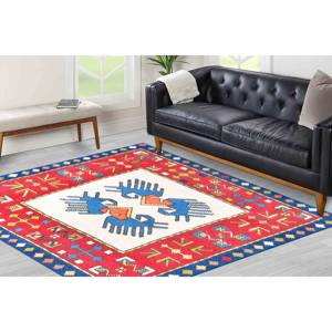 Tapis à motifs géométriques : Décoration de bureau de style vintage turc moderne, tapis en velours - Product Image 4