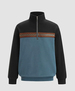 Sudadera de cuello alto con patrón geométrico para hombre, estilo pijo, forro polar elástico ligero, ajuste holgado con detalle de trenza - Product Image 2