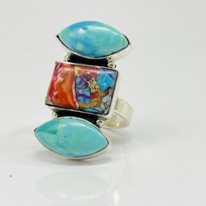 Bague Turquoise Naturelle Bague Artisanale Bague Mode Bague Argent Bague Designer Bague Vintage Bague Bohème Bague Charme Bague Belle Bague - Product Image 4