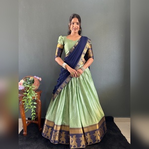 ชุดเลเฮนกาโชลีผ้าฝ้ายเนื้อหนา แต่งขอบปาล์กี ผ้าจอร์เจตต์ ผ้าคลุมไหล่สำหรับงานปาร์ตี้ ชุดอินเดียสำหรับผู้หญิง ขายส่ง - Product Image 6