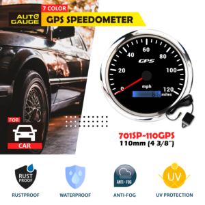 Đồng hồ đo tốc độ điện tử 110mm 4 3/8 inch 7 màu tự động 12V 24V GPS 0-120 <span class=keywords><strong>MPH</strong></span> có đồng hồ đo quãng đường, mặt đen, dùng cho xe hơi và tàu thuyền - Product Image 2