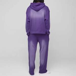 Conjunto Deportivo de Algodón 100% Pesado con Lavado Desteñido, Sudadera con Capucha y Pantalones Jogger Acampanados con Bordado Desgastado Personalizado, OEM/ODM - Product Image 5