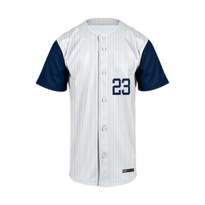 Camiseta de Béisbol Personalizada Azul Marino y Blanca, Talla Grande, Ropa Deportiva con Botones, Transpirable, Diseños Impresos, para Niños y Niñas, Softbol, 100% Poliéster - Product Image 1