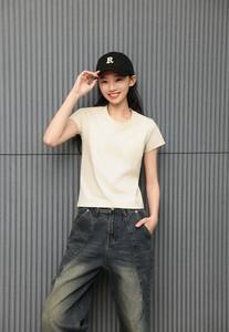 T-shirt d'été Slim Fit pour femmes 230gsm Logo personnalisé respirant anti-boulochage O-Neck Casual Solid Animated Tshirt - Product Image 2