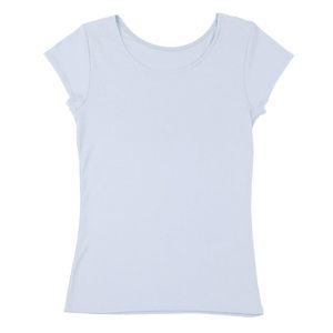 Women's Light Blue Scoop Neck Short Sleeve Cotton T-Shirt Casual Solid Knitted Breathable Spring Summer Regular Fit - Product Image 1