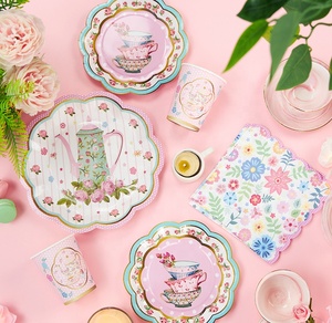 Juego de Vajilla Desechable para Fiesta de Té, Tetera con Diseño de Flores, Platos, Tazas, Servilletas, Decoración para Baby Shower, Fiesta de Cumpleaños de Niñas - Product Image 6