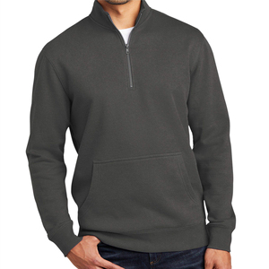 Sweat-shirt unisexe gris foncé à fermeture éclair et haut streetwear en polaire lourde - Product Image 5