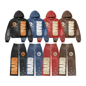 Chándal con estampado lavado ácido para ropa personalizada de estilo acampanado Unisex, traje de sudor desgastado 400GSM con serigrafía - Product Image 1