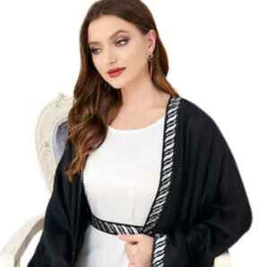 เสื้อคลุมคาร์ดิแกน2025 2ชิ้นสำหรับผู้หญิงเสื้อคลุมอิสลามสไตล์ดูไบแขนค้างคาวปักลายอาบายามุสลิม - Product Image 3