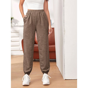 Pantalon de survêtement en molleton de coton léger pour femmes séchage rapide cordon de serrage confortable coupe décontractée pour l'extérieur hiver plat - Product Image 1