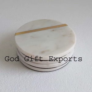 "Ensemble de sous-verres en laiton incrusté de marbre Grès classique élégant avec des détails en laiton complexes pour la maison" - Product Image 1