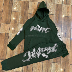 Venta al por mayor de sudaderas con capucha de los hombres conjunto de impresión personalizada pulóver Vintage de dos piezas conjunto de hombres chándal - Product Image 2