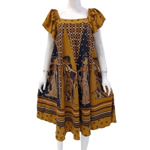 Robe de détente pour femmes à imprimé floral, col carré, manches courtes, longueur genou, 100% coton, style décontracté, vêtements de printemps - Product Image 6