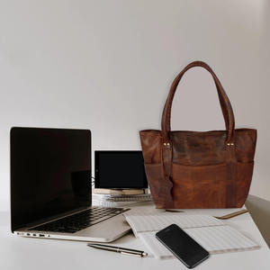 Vintage Genuine Leather Tote Bag Roll <b>Top</b> <b>Buckle</b> Closure Soft Handle Rectangular Unisex Daily Use - Product Image 4