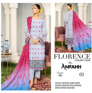 Diseñador de alta calidad Pakistani Lawn Shalwar Kameez Trajes 100% Algodón Cuello en V Tallas grandes Impreso - Product Image 4